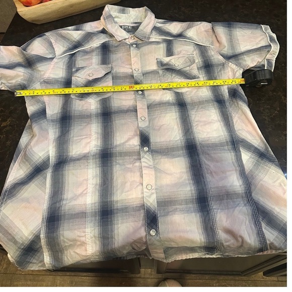 BKE Athletic Fit Mens XL Short Sleeve Plaid Western Pearl Snap Button Down Shirt - Picture 3 of 5